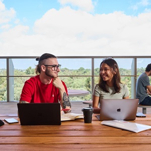 BK rooftop, two students studying