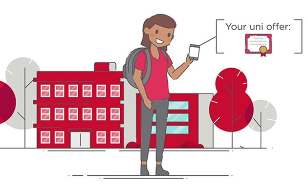 Animation of a student looking at their uni offer on their phone