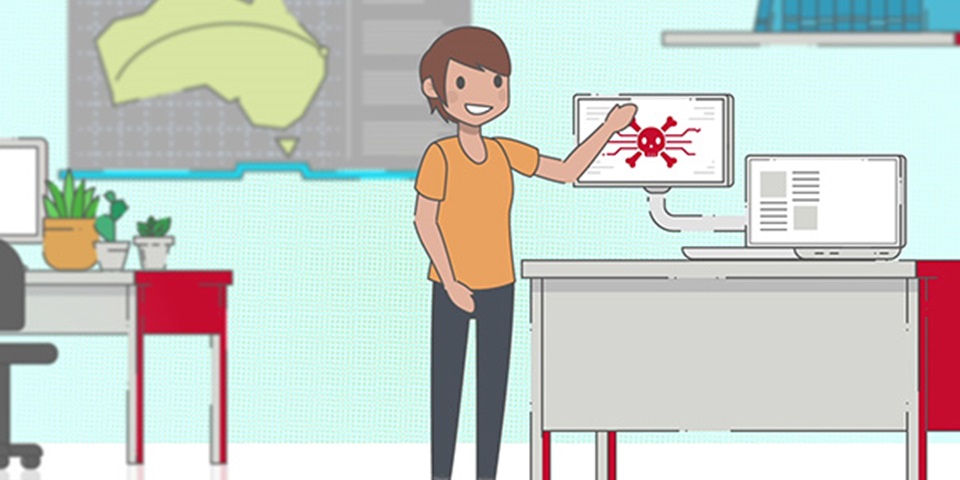 Animation of student learning about cyber security