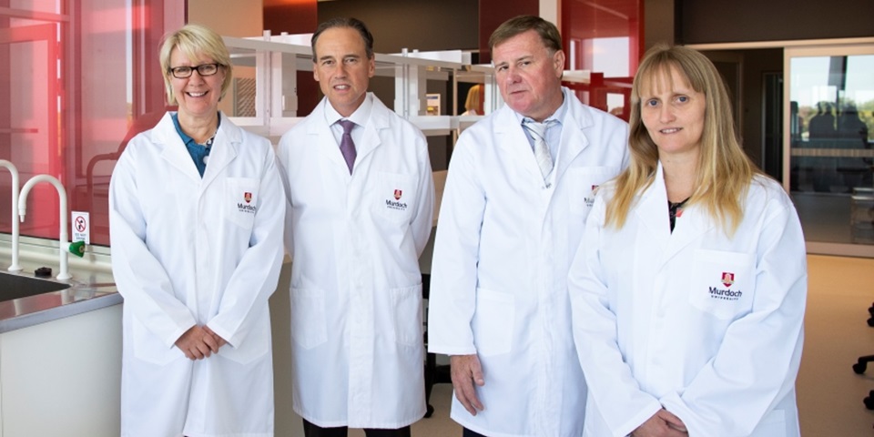 Professor Eeva Leinonen, Minister Greg Hunt, Professor Jeremy Nicholson and Professor Elaine Holmes