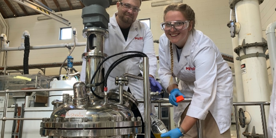 Bioplastics students operating the research plant