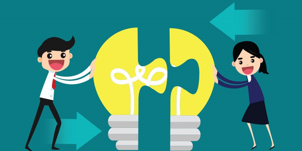Cartoon entrepreneurs cartoon entrepreneurs holding light bulb