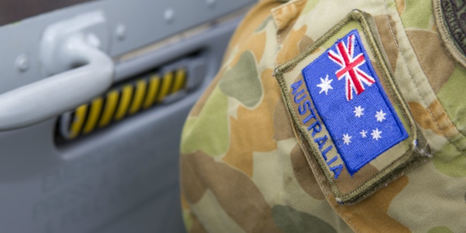 Australian flag patch of the sleeve of an army uniform