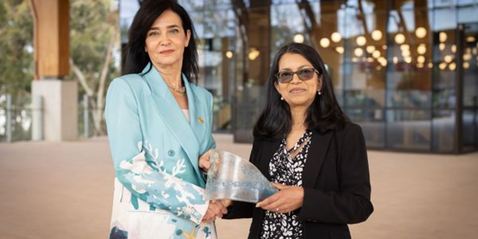 PVC College of STEM Professor Parisa Bahri and 2024 Aspire Award winner Dr Biji Kurup