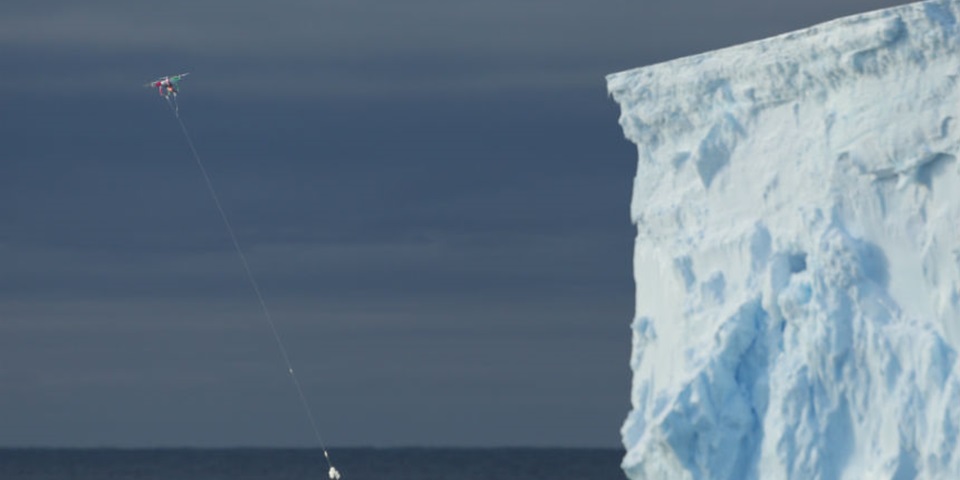 Drone water sampling iceberg. Photo credit Marine National Facility
