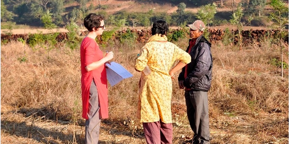 Erin Sweeney with farmers in India
