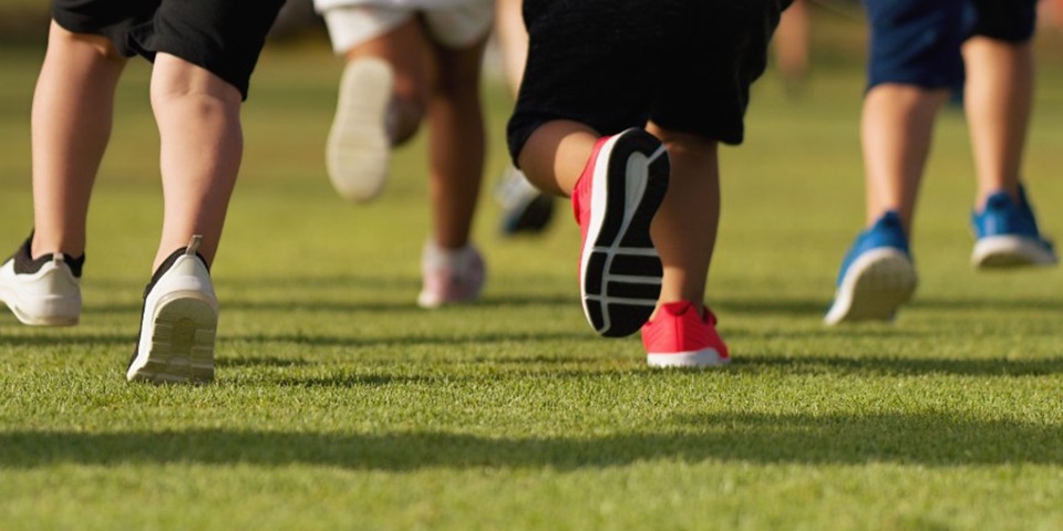 Feet view of kids running