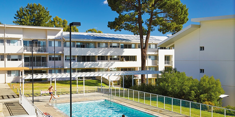 Student accommodation options feature image Apartment and pool at the Murdoch Village