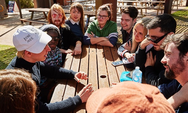 Students around a table