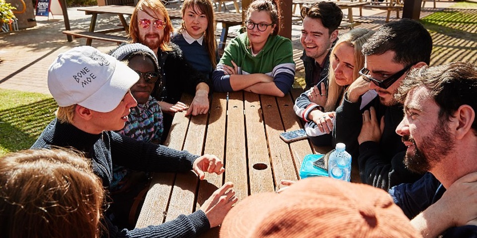 Students around a table