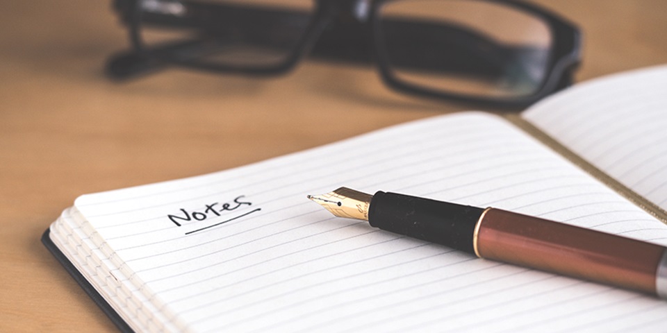 Taking notes feature Notebook and pen