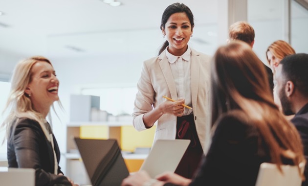 Team members collaborating in an office