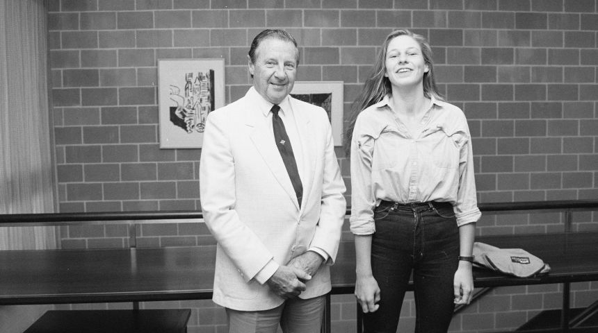 Professor O'Connor with environmental science scholarship recipient Susan Schneider in 1988.