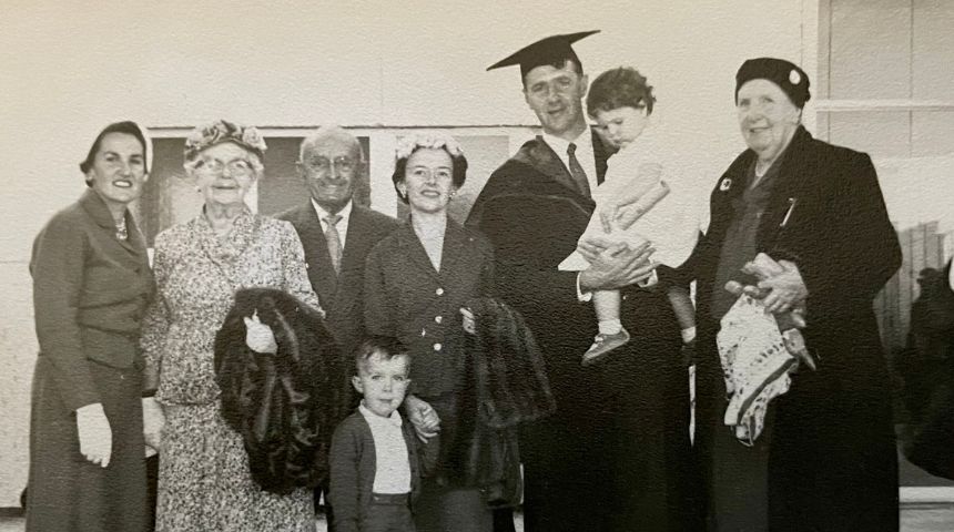 Professor O'Connor graduating from the University of NSW in 1960 with a Masters in Engineering degree.