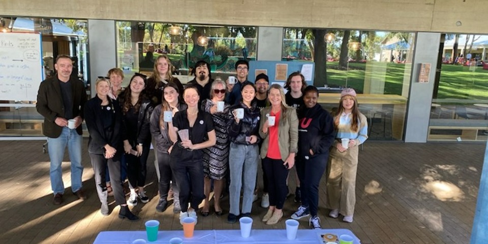 Pro Vice Chancellor Sustainability Martin Brueckner (left) with participants in the One new habit, OK? student initiative at Murdoch University
