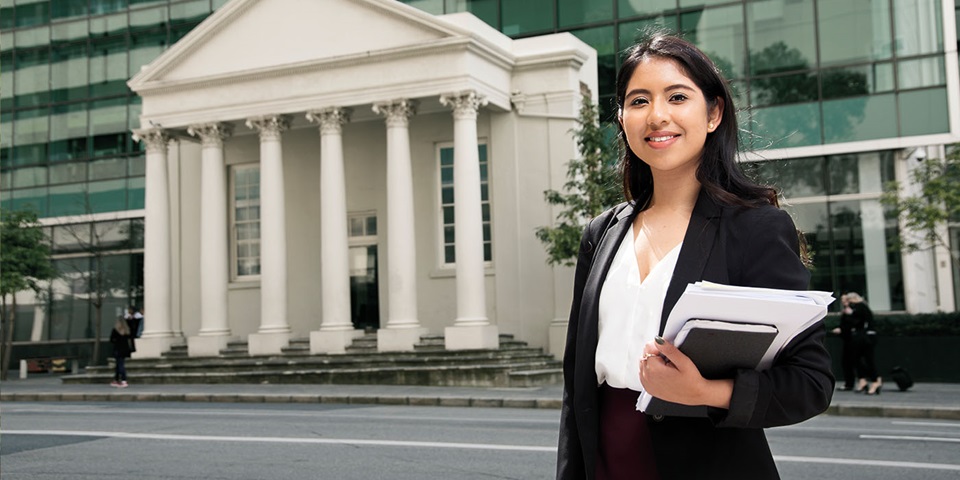 Law student in from of court building